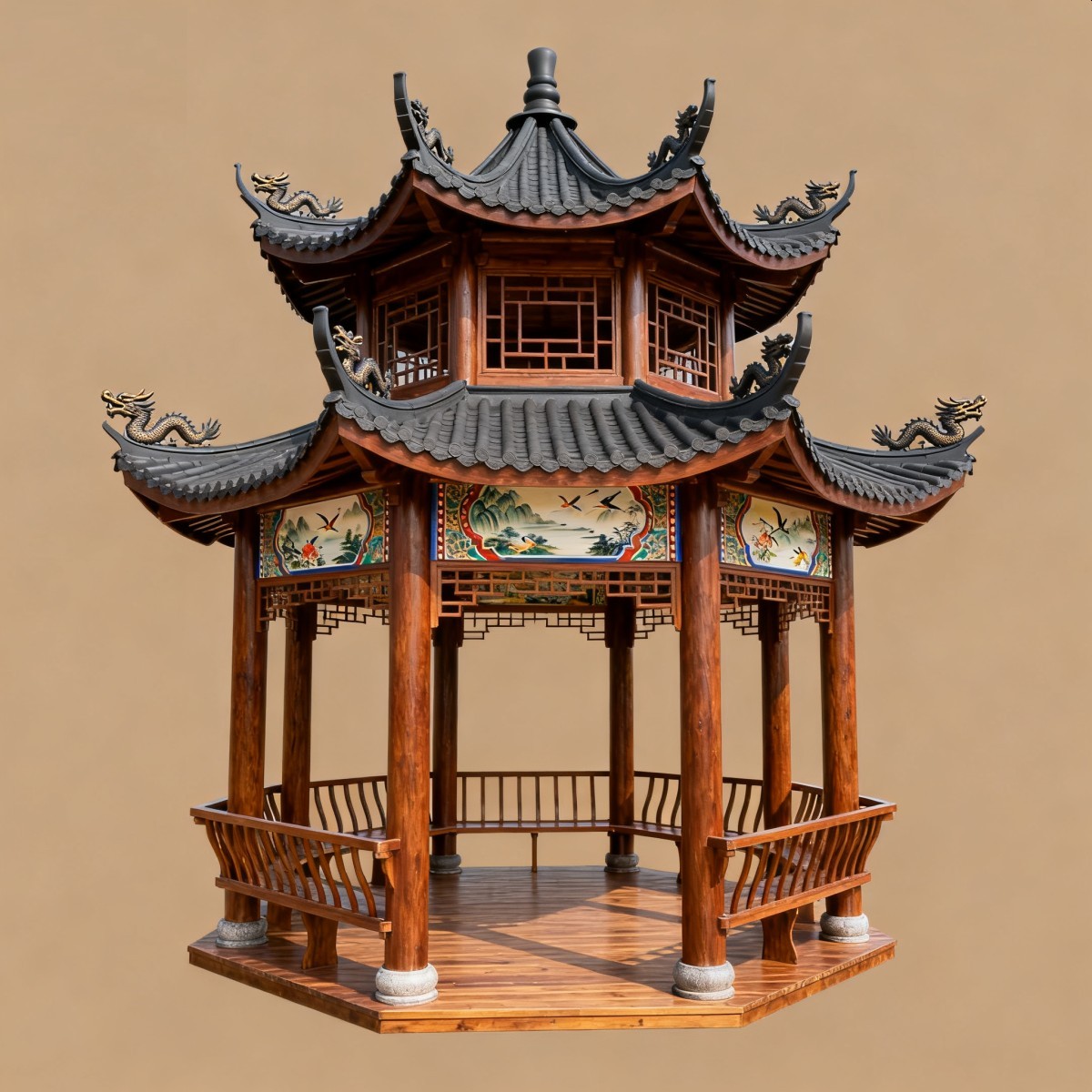 离岛仿古风格防腐木凉亭,实木凉亭,木亭